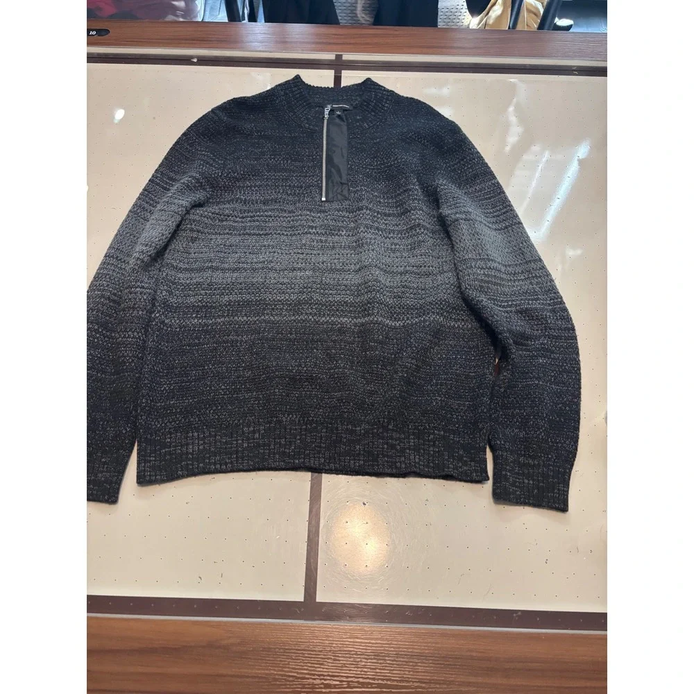 #013 INC International Concepts Mens Ombre Qtr Zip Pullover Sweater Black Grey L